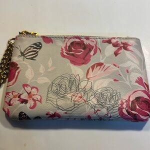 Small wristlet with roses and butterfly golden chain and grey interior